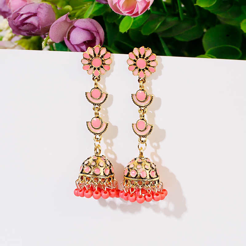 Indian Wedding Supply - Ethnische Lange Rosa Blume Jhumka Ohrringe