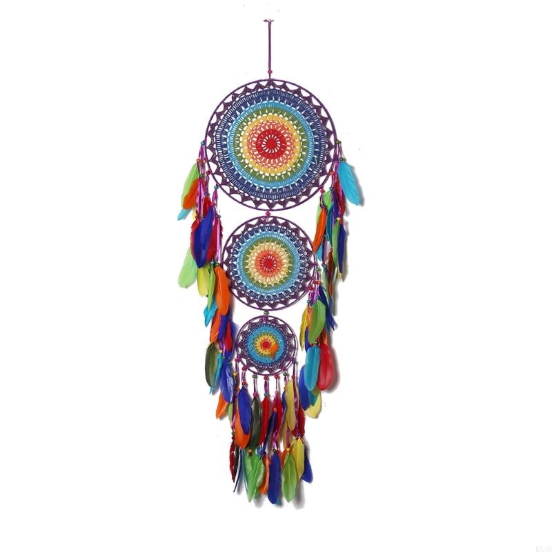 Indian Wedding Supply - Indischer Drei-Ring-Feder-Traumfänger, Wand, handgefertigt, Wand, Hochzeitsbevorzugung,